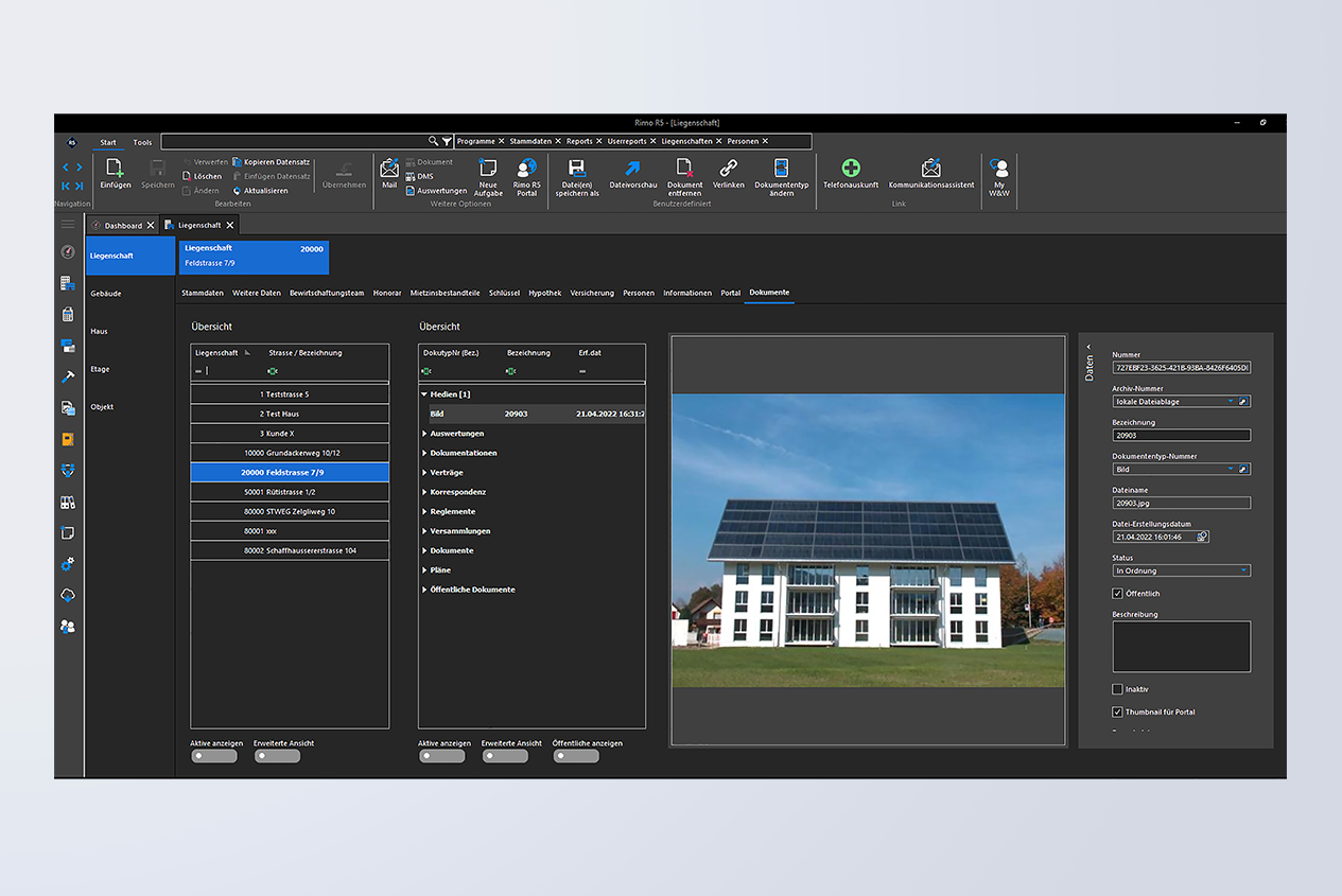 Liegenschaftsübersicht in der Immobiliensoftware Rimo R5