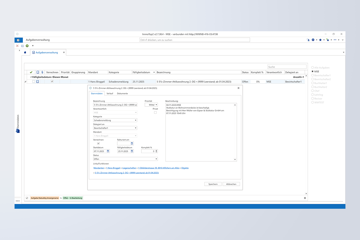 Einfaches erfassen von Aufgaben mit der Aufgabenverwaltung mit der Immobiliensoftware ImmoTop2