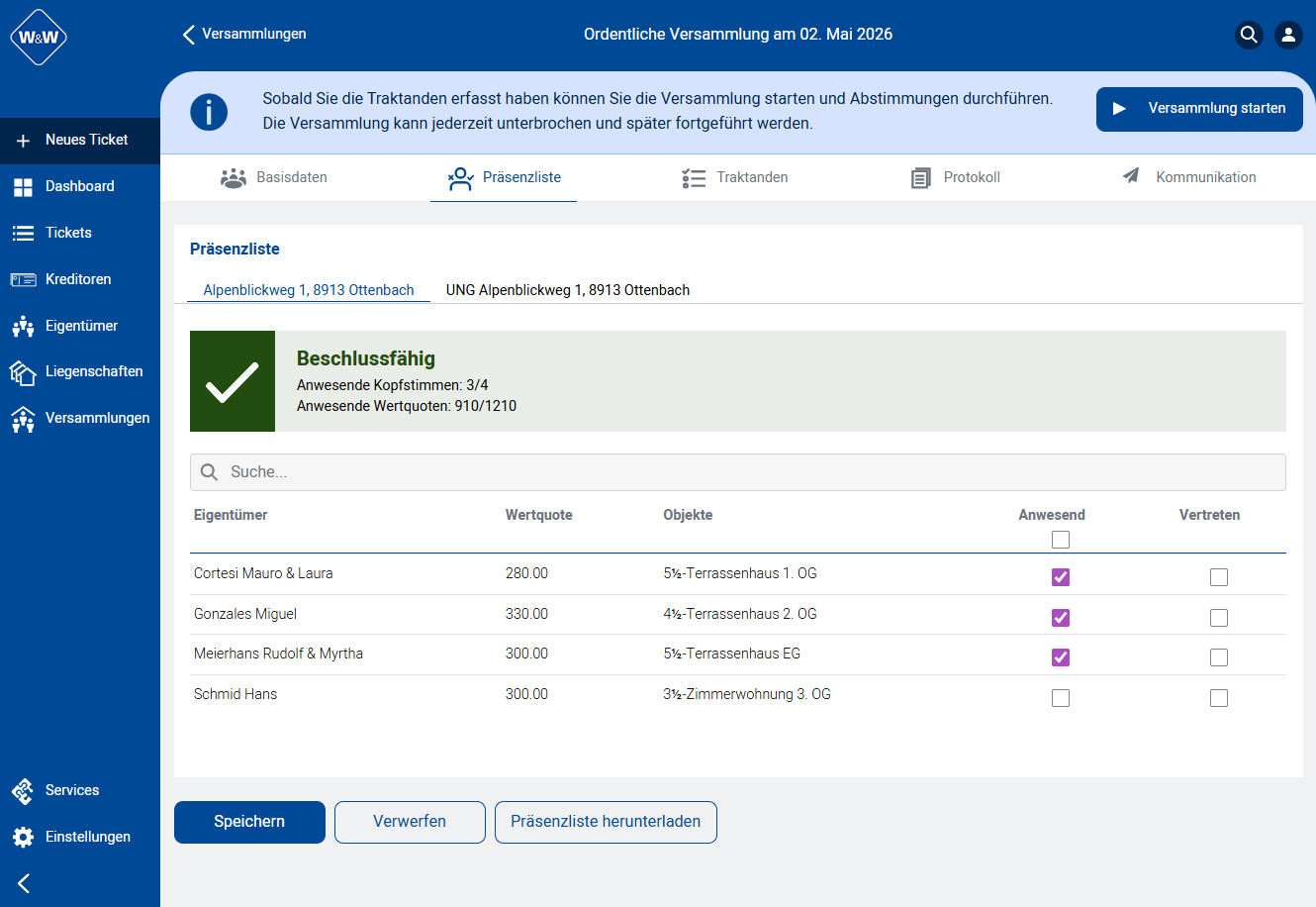 STWEG Versammlung: Präsenzliste